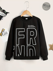 Boys Letter Print Casual Sweatshirt Long Sleeve Crew Neck Tops