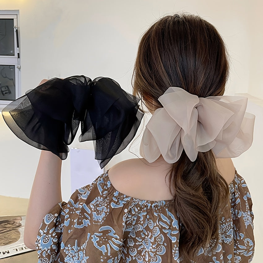 Chiffon Spring Clip Ponytail French Bow Barrette Hair Bows for Women