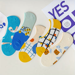 5 Pairs Cartoon Print Socks Low Cut Ankle Socks Women's Stockings