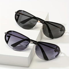 Oval Rimless Wrap Sunglasses Thin Metal Frame