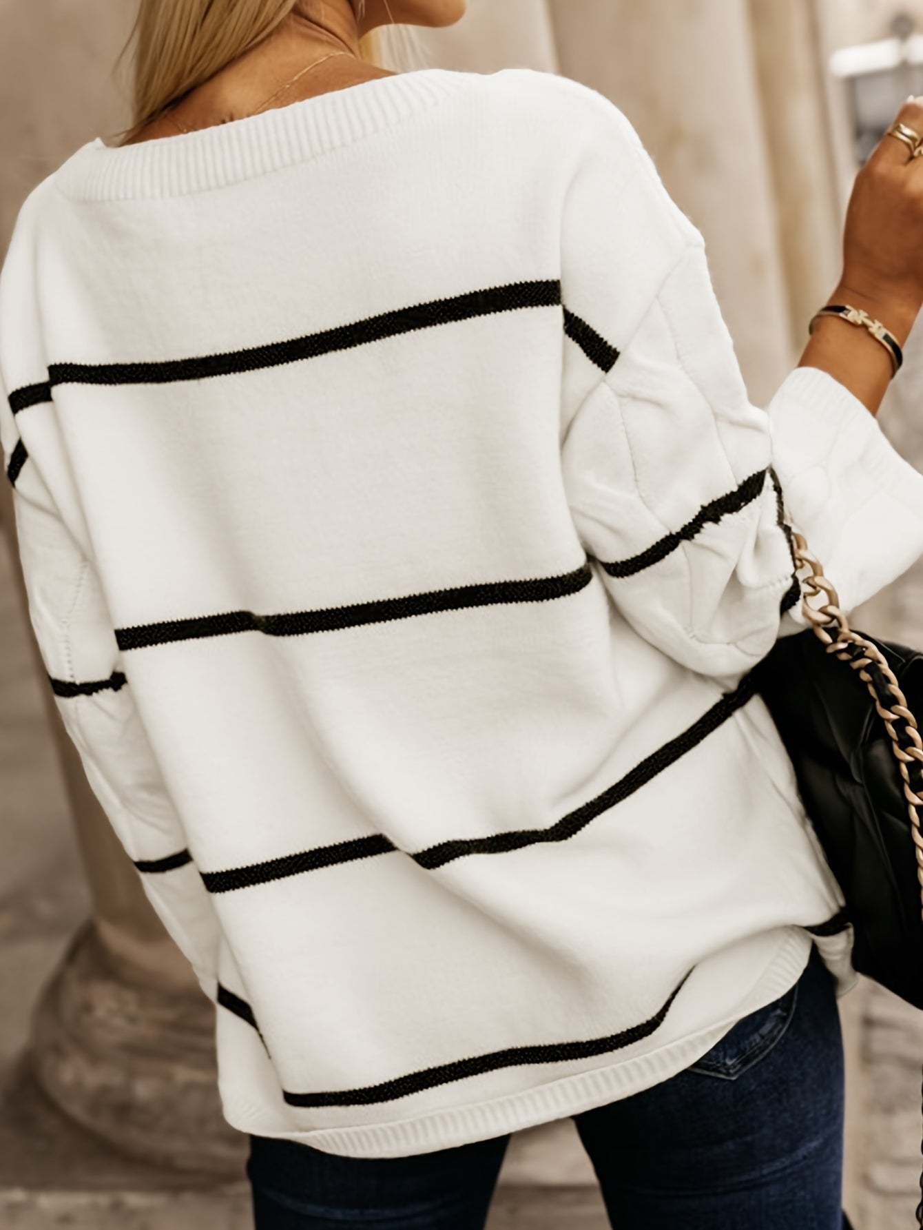 Stripe Cable One Shoulder Jumper
