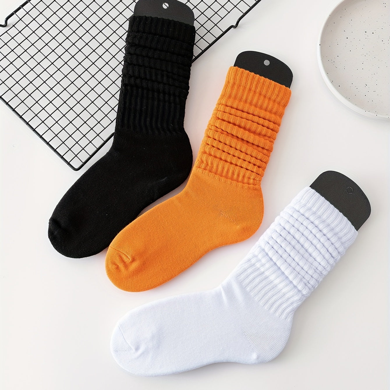 3 Pairs Solid Cozy Mid Tube Socks Women's Stockings
