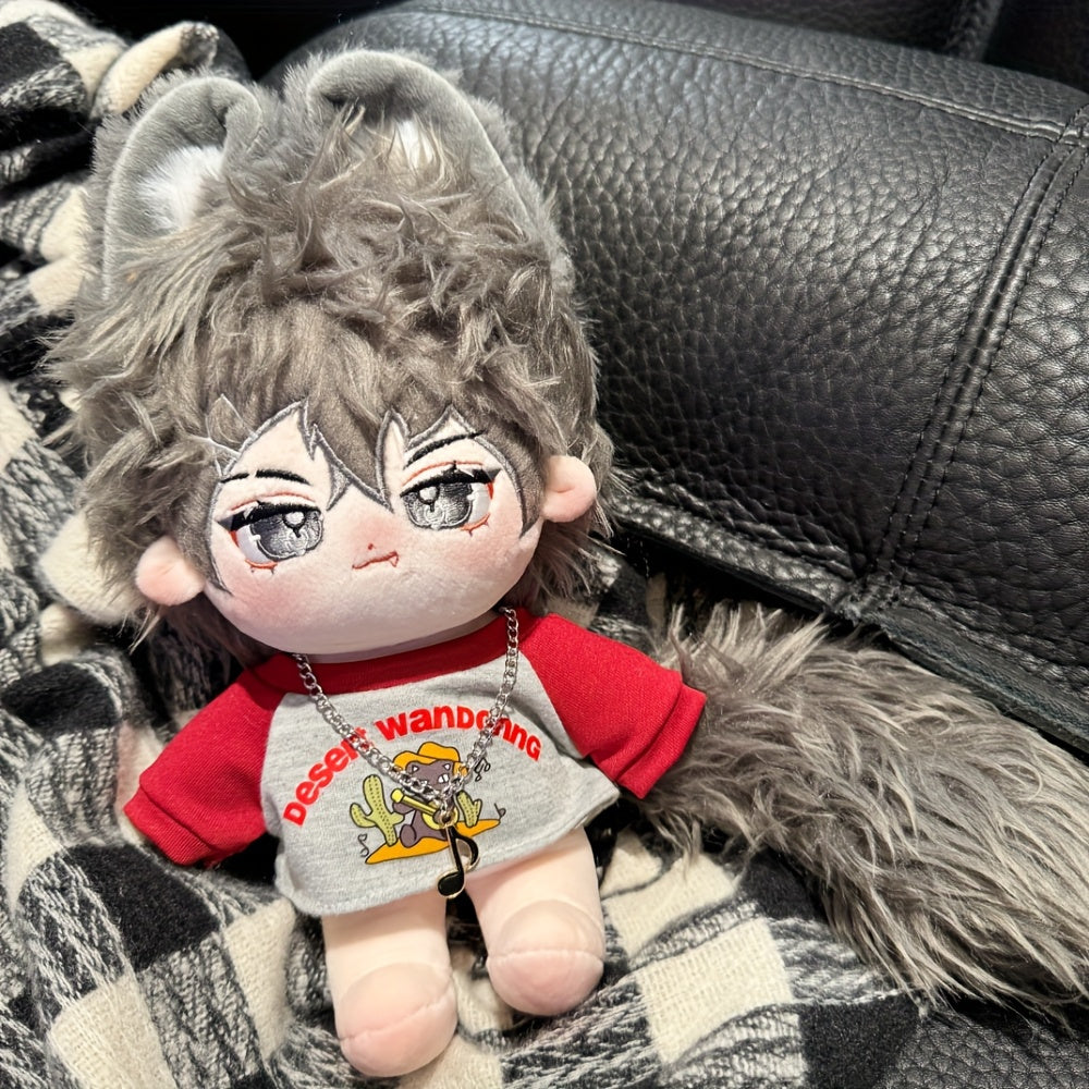 Desert Wandering Outfit for Plush Doll - Gray Shirt, Plaid Pants, Sneakers