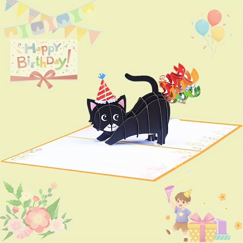 3D Pop Up Birthday Card Cat Farting Confetti Funny Card