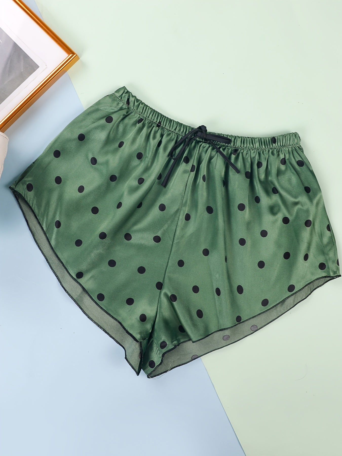 Polka Dot Satin Lace Up Shorts Women's Sleepwear