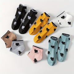 7 Heart Print Crew Socks Women's Stockings