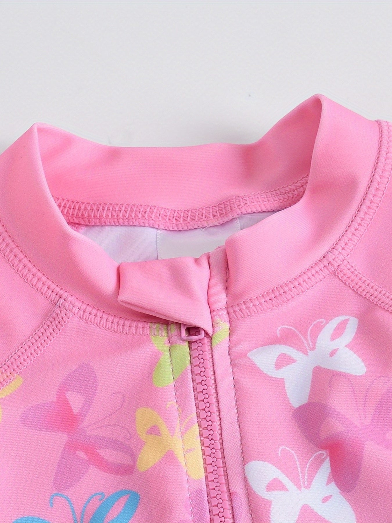 One Piece Girls Butterfly Swimsuit, Short Sleeves, Zipper