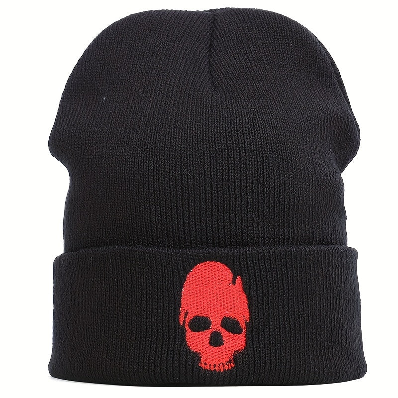 Skull Embroidery Beanie Hip Hop Solid Knit Hats Elastic Cap