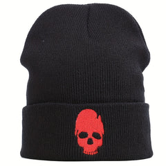 Skull Embroidery Beanie Hip Hop Solid Knit Hats Elastic Cap