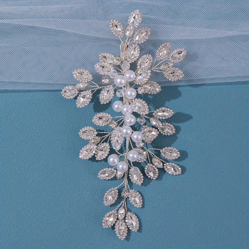 Faux Pearl Rhinestone Leaf Head Piece Hair Accessories
