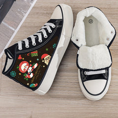 Christmas Cartoon Print Plush Lined Thermal Chunky Canvas Sneakers