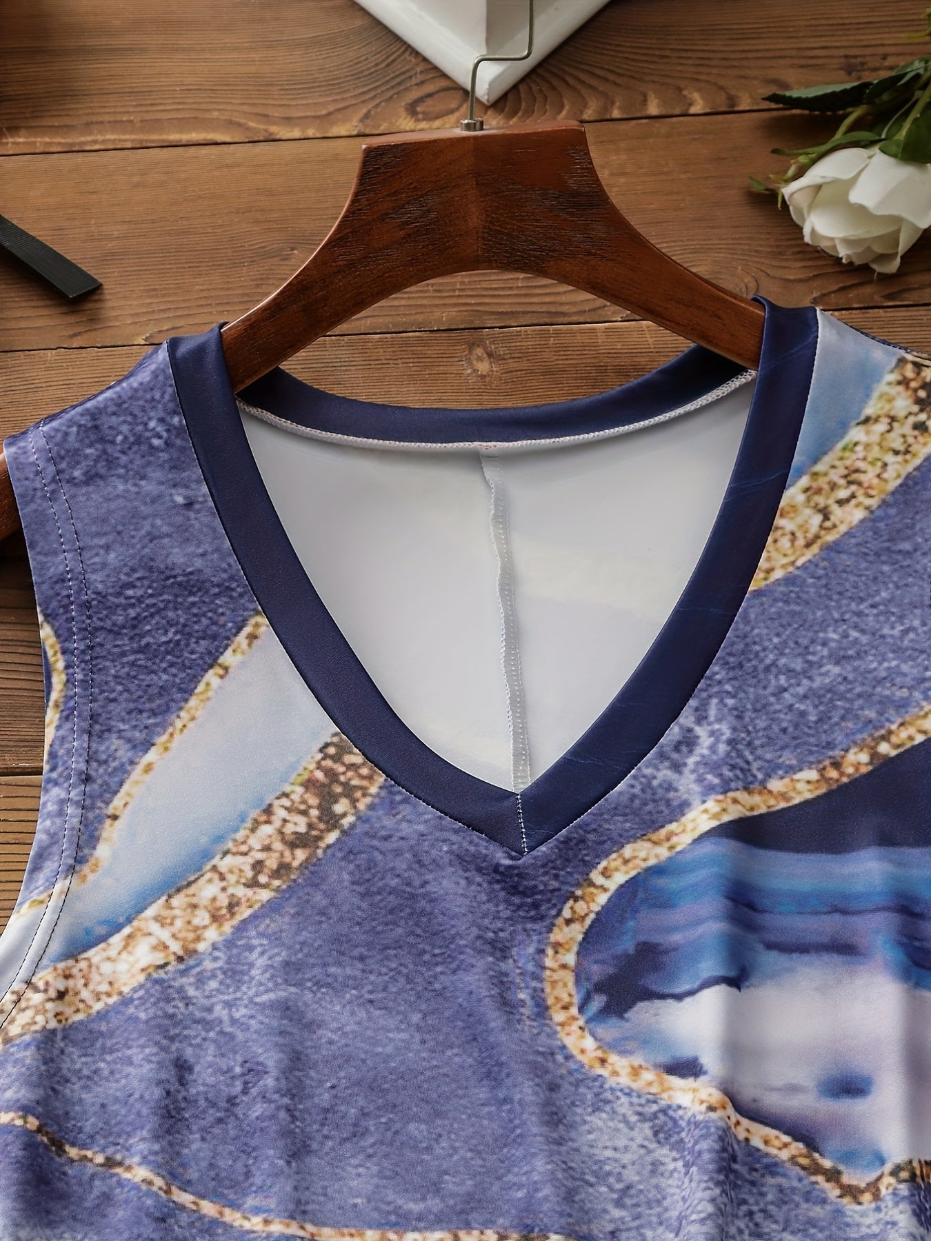 Marble Print V Neck Tank Top