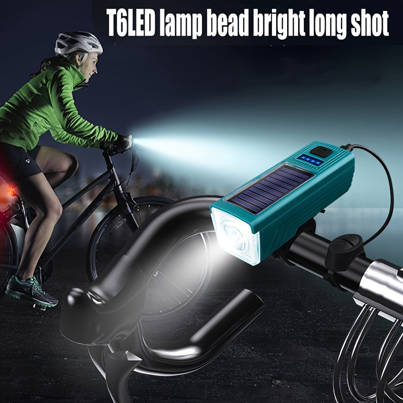 Solar Bike Lights Horn USB Charging Headlights