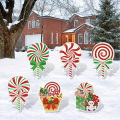 6pcs Candy Christmas Yard Signs Peppermint Lollipop Decorations