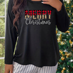 Christmas Long Sleeve Round Neck Sleepwear Top