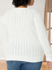 Solid Cable Knit Long Sleeve Sweater Crew Neck Pullover Jumper