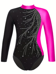 Girls' Long Sleeve High Neck Gymnastic Jumpsuit