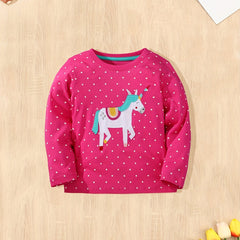 Girls Cartoon Embroidered Long Sleeve Tee