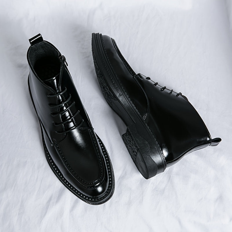 Men's Solid Zipper Derby Boots Formal Dress Shoes