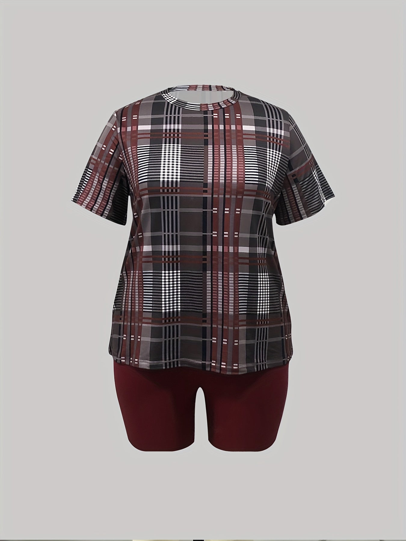 Plaid Print Tee & Shorts Outfits Set