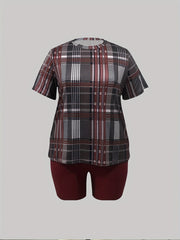 Plaid Print Tee & Shorts Outfits Set