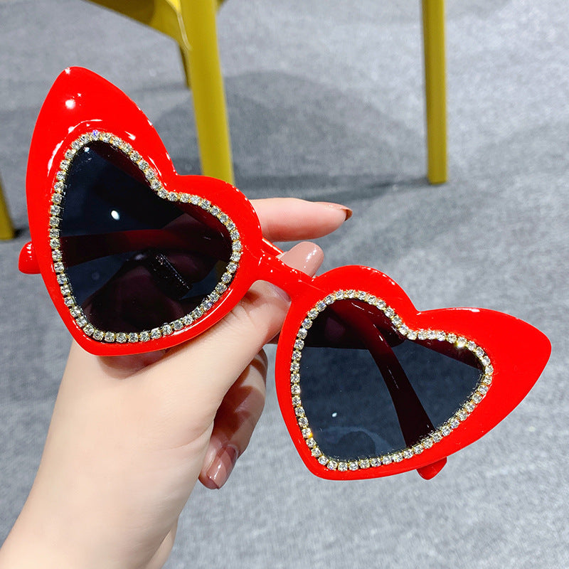 Heart Sunglasses Rhinestone Decor Gradient Lens UV Blocking