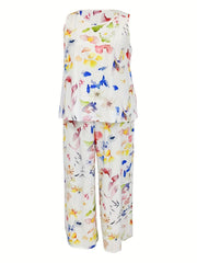 Leaf Print Tank Top & Pants Outfit Set
