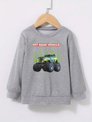 Flame Off road Vehicle Print Boys Casual Pullover Sweatshirt