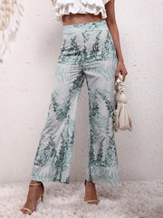 Leaves Print Wide Leg Pants High Waist Casual Every Pants