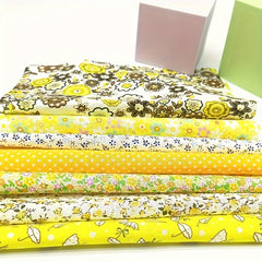 7pcs Yellow Floral Plaid Polka Dot Cloth Set for DIY Sewing Scrapbooking