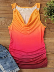 Gradient Ring Detail Tank Top Cowl Neck