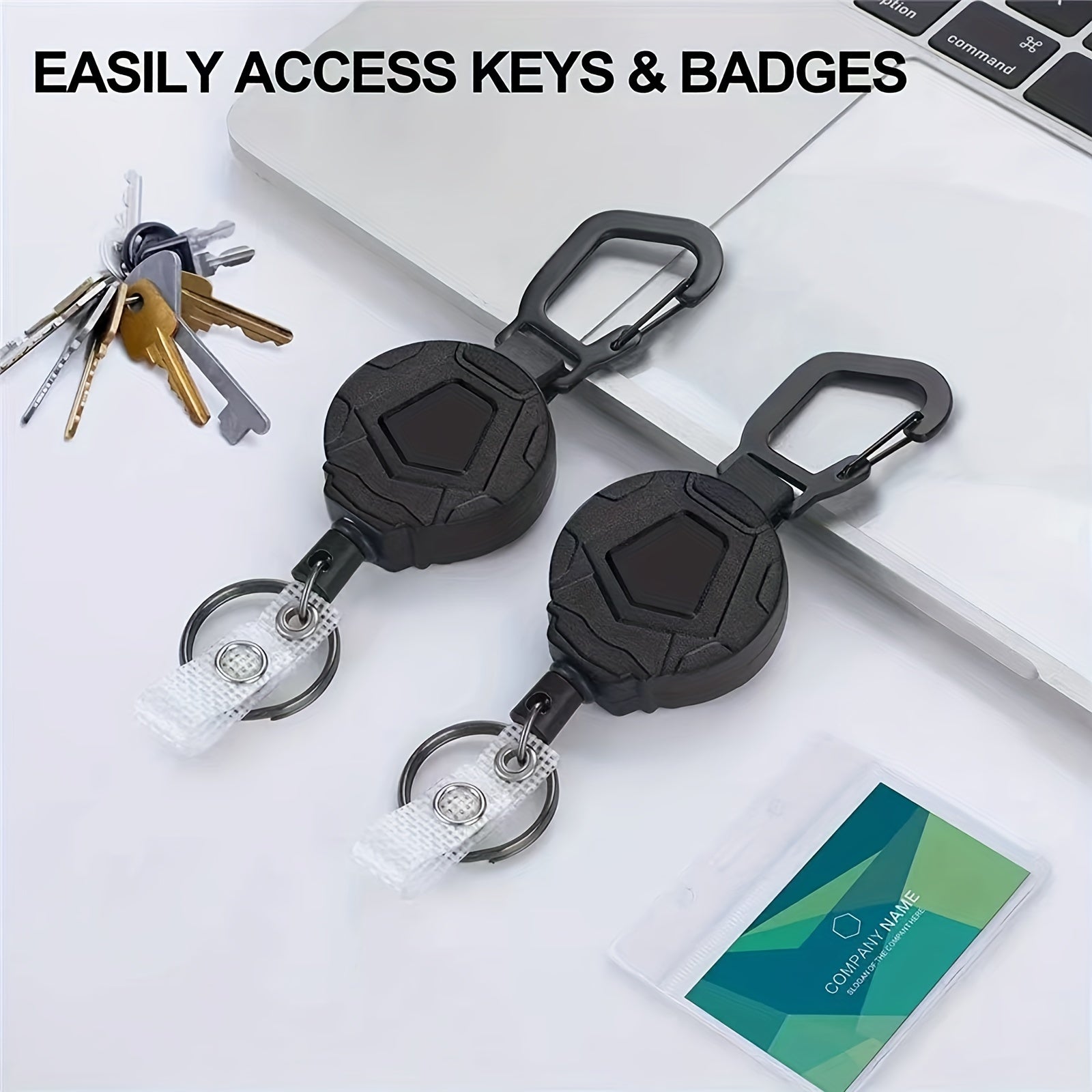 Retractable Key Chain w/ Carabiner & Steel Wire Cord for Camping Hiking