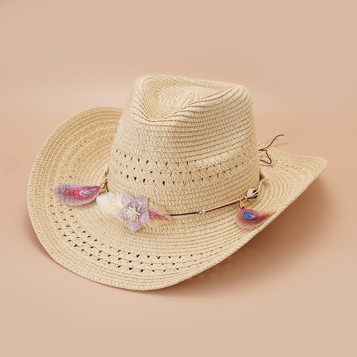 Feather Leaf Chain Cowboy Hat Hollow Sunscreen Straw Hat