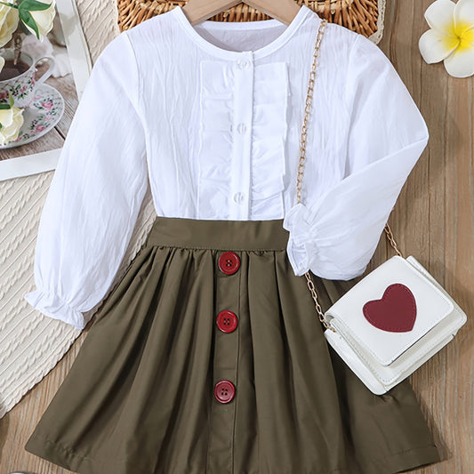 Toddler Girls Autumn Shirt and Vintage Skirt Outfit