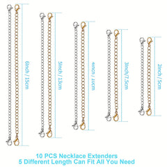 10Pcs Necklace Chain Extenders Golden and Silvery Stainless Steel Jewelry Chains