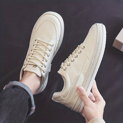 Men's Lace Up Leather Sneakers, Casual Outdoor Shoes