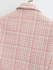 Gingham Crop Blazer V neck Long Sleeve