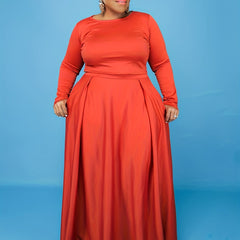 Women's Plus Solid Long Sleeve Top & Maxi Skirt Set