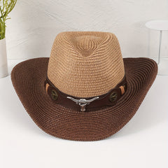 Stitching Contrast Cow Head Decor Western Cowboy Hat