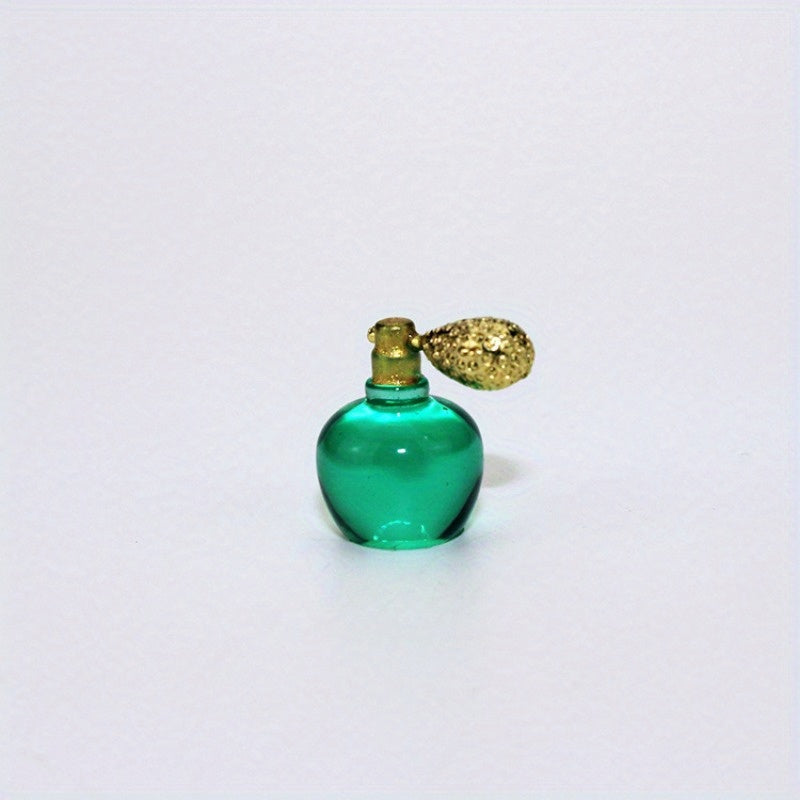 Miniature Red & Green Perfume Bottles with Golden Caps for Dollhouse Decor