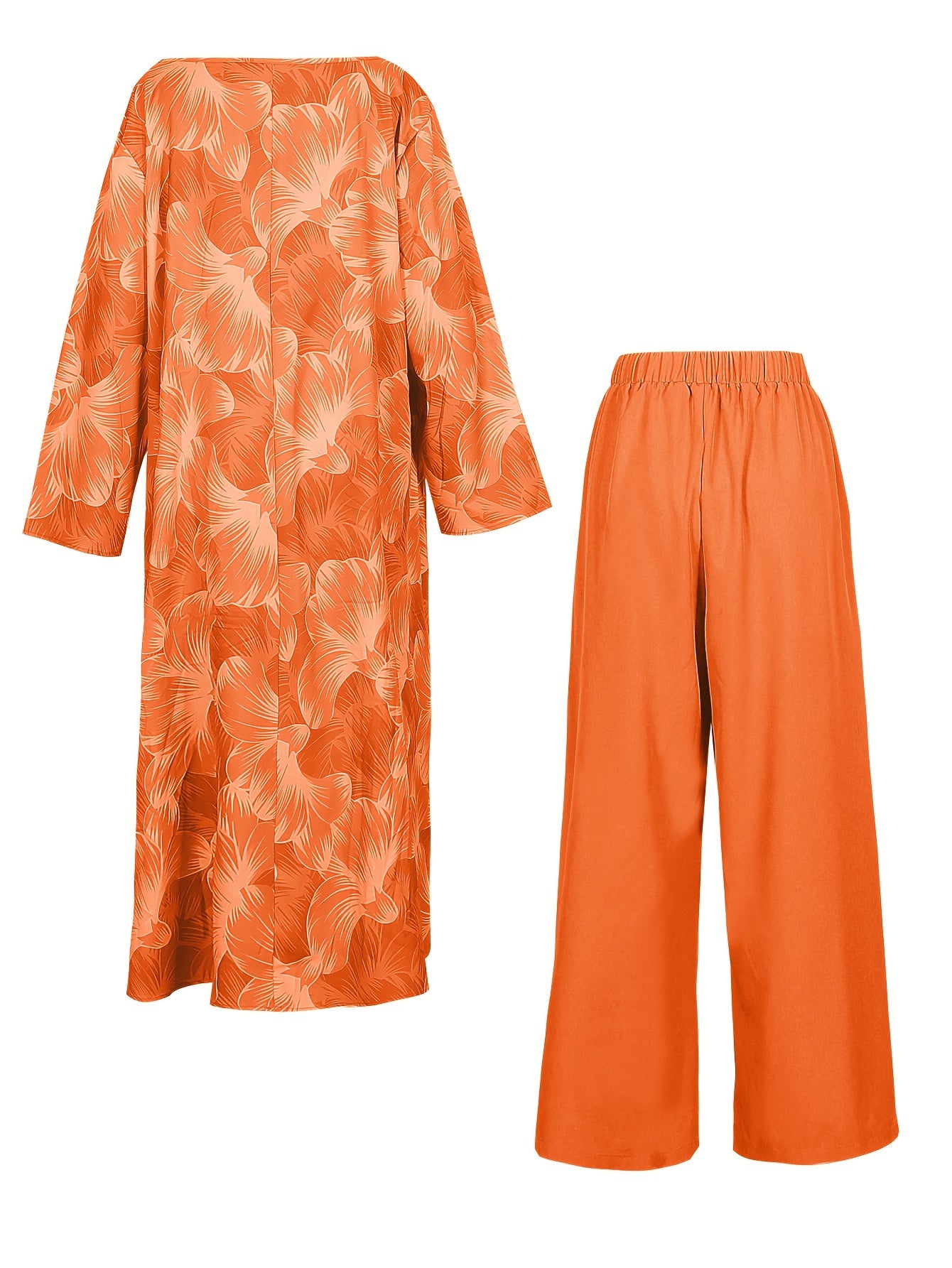 Floral Print Tunic Top & Wide Leg Pants Set
