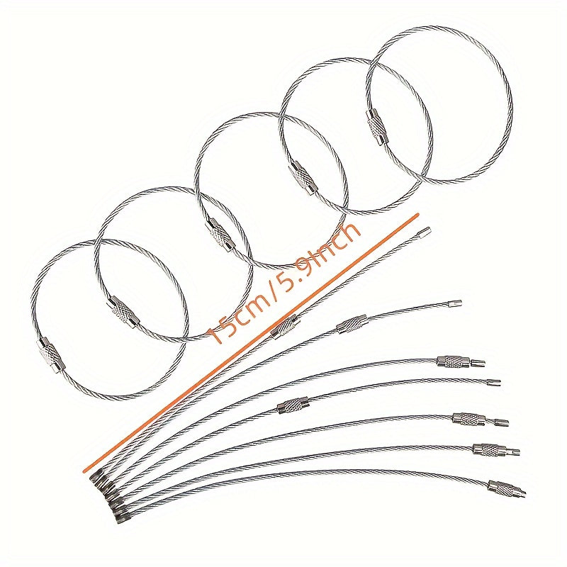 5pcs Stainless Steel Wire Keychain Keyring Luggage Tag Screw Key Chain