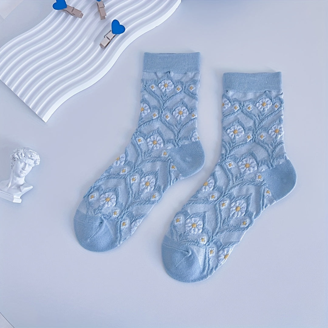 5 Pairs Floral Print Mid Tube Socks for Women