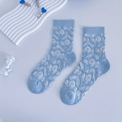 5 Pairs Floral Print Mid Tube Socks for Women