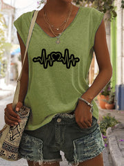 Heart Print V Neck Tank Top Women's Summer Sleeveless Casual Top