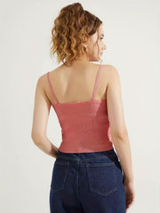 Twist Front Knit Cami Top V Neck Summer Sleeveless Top