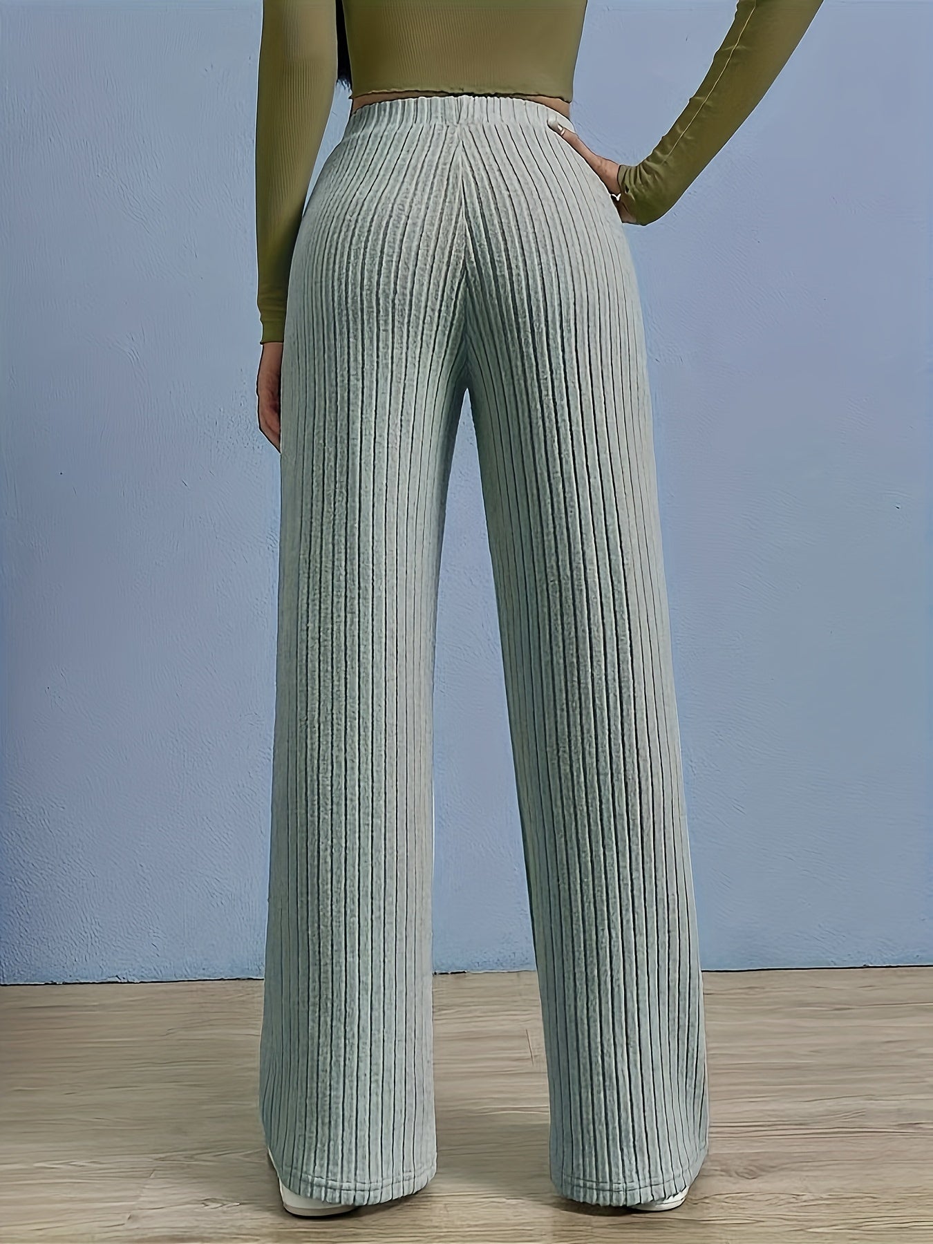 Ribbed Straight Leg Pants Casual Elastic Waist Pants