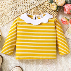 Baby Girls Colorful Striped Ruffle Collar Long Sleeve T Shirt