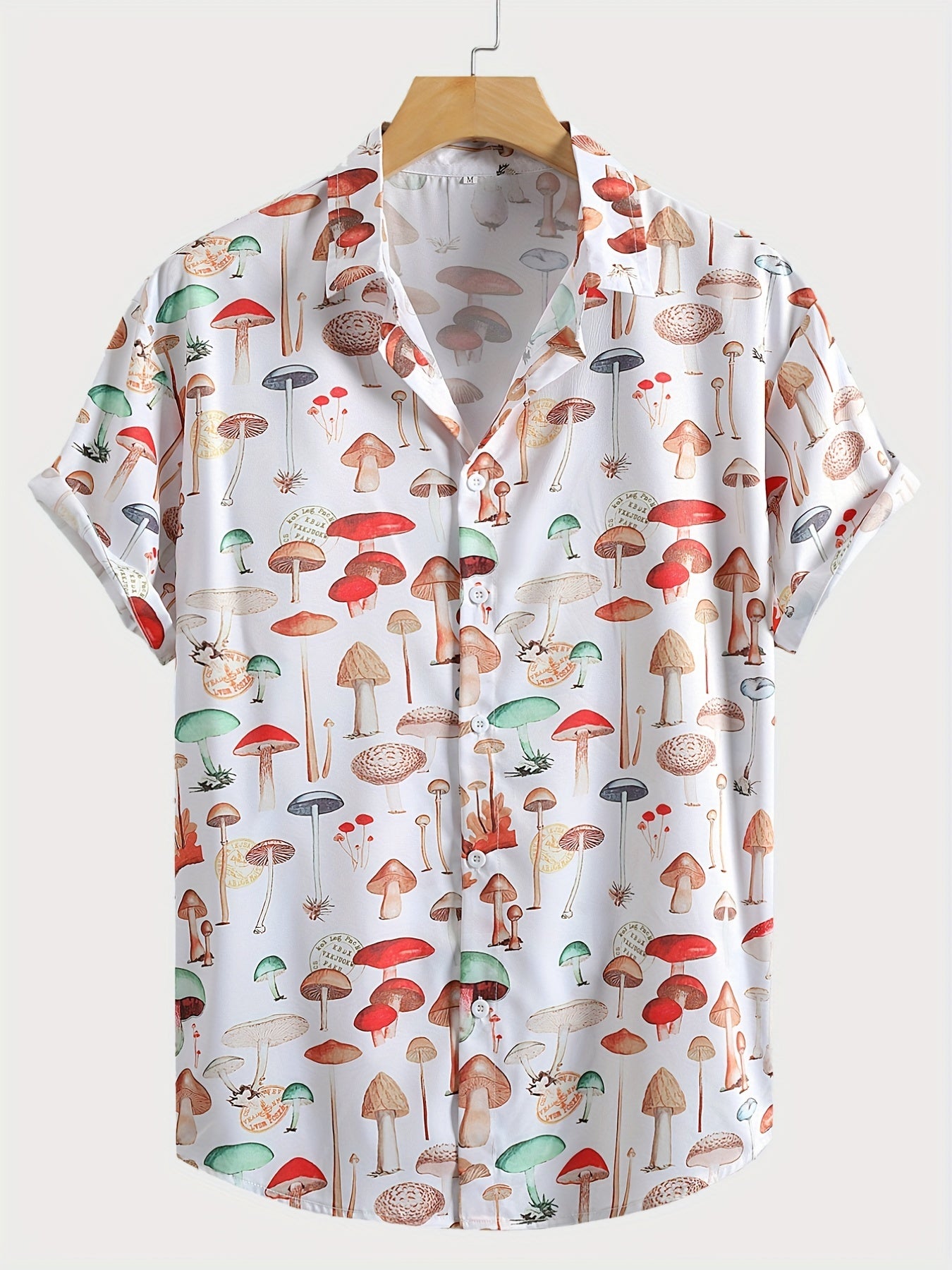 Men's Mushroom Print Casual Button-Up Shirt for Spring/Summer