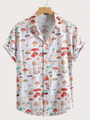 Men's Mushroom Print Casual Button-Up Shirt for Spring/Summer